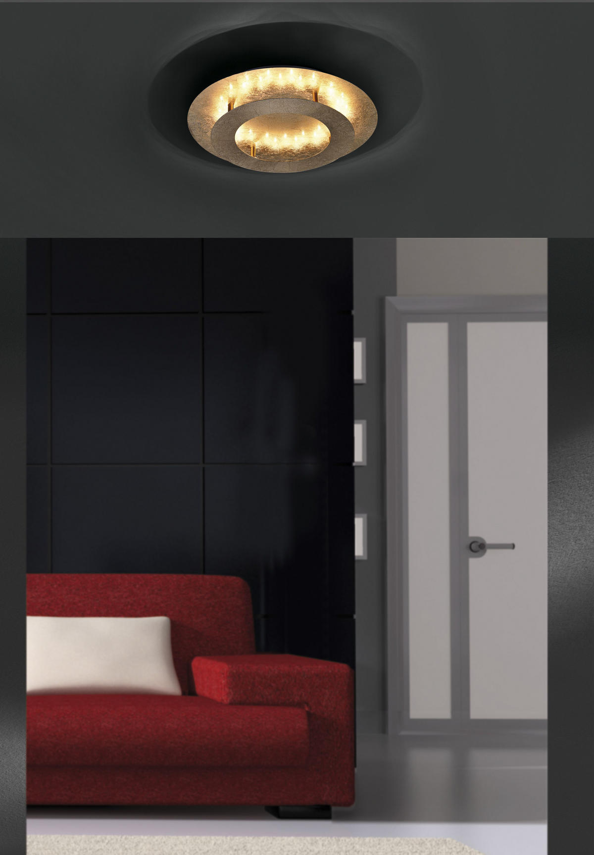 STROPNÍ LED SVÍTIDLO, 50/50/8 cm - barvy zlata, Design, kov (50/50/8cm)