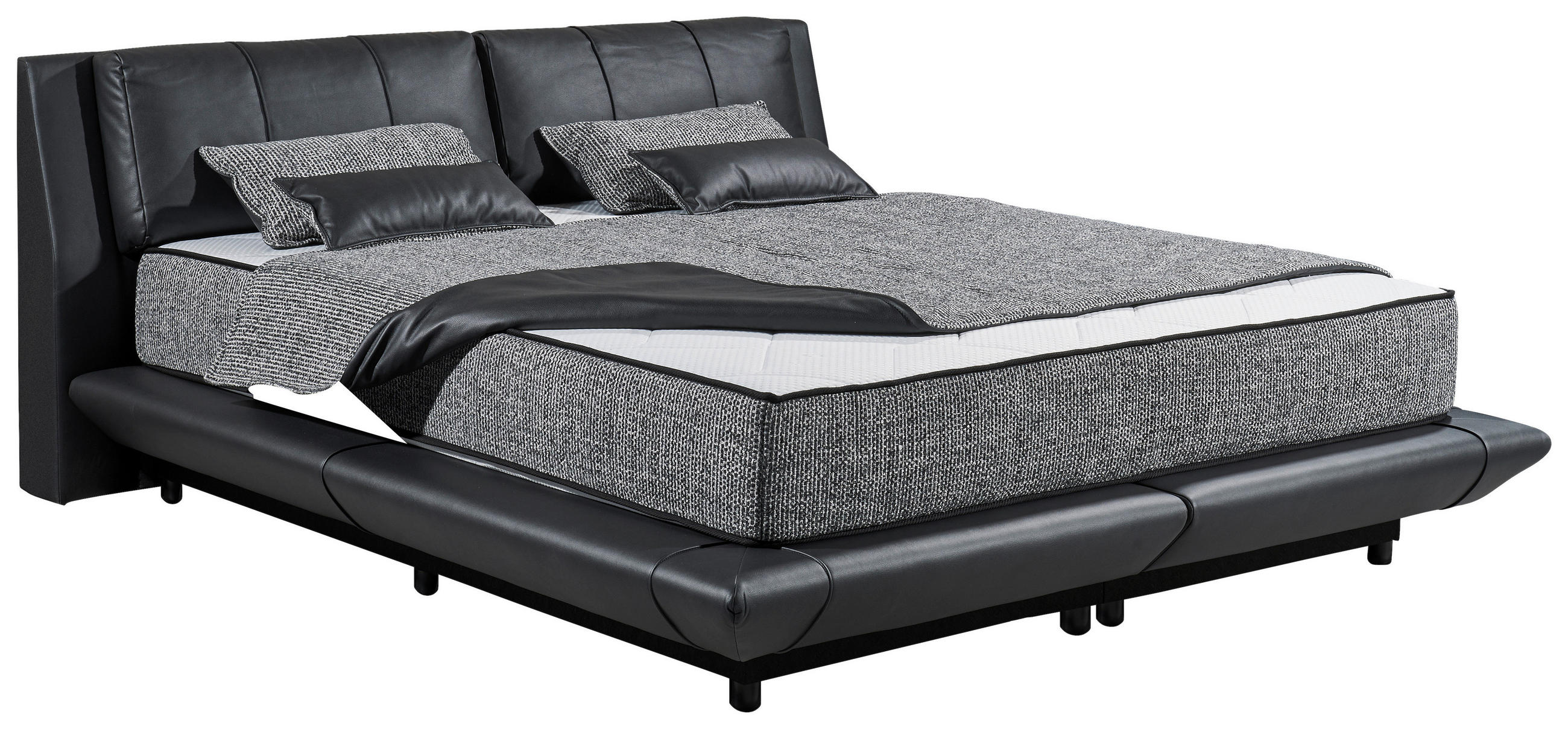 BOXBETT 180/200 cm,  in Schwarz, gepolstertes Kopfteil, Bettkasten, Matratzen, H3 + H4 = fest + sehr fest  - Schwarz, Design, Kunststoff/Textil (180/200cm) - Esposa