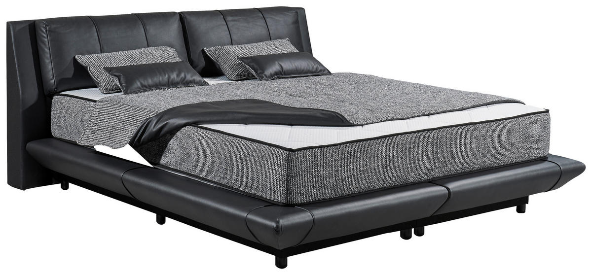 BOXBETT 180/200 cm,  in Schwarz, gepolstertes Kopfteil, Bettkasten, Matratzen, H3 + H4 = fest + sehr fest  - Schwarz, Design, Kunststoff/Textil (180/200cm) - Esposa