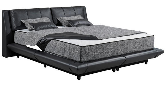 BOXBETT 180/200 cm,  in Schwarz, gepolstertes Kopfteil, Matratzen, Bettkasten, H3 + H4 = fest + sehr fest  - Schwarz, Design, Kunststoff/Textil (180/200cm) - Esposa