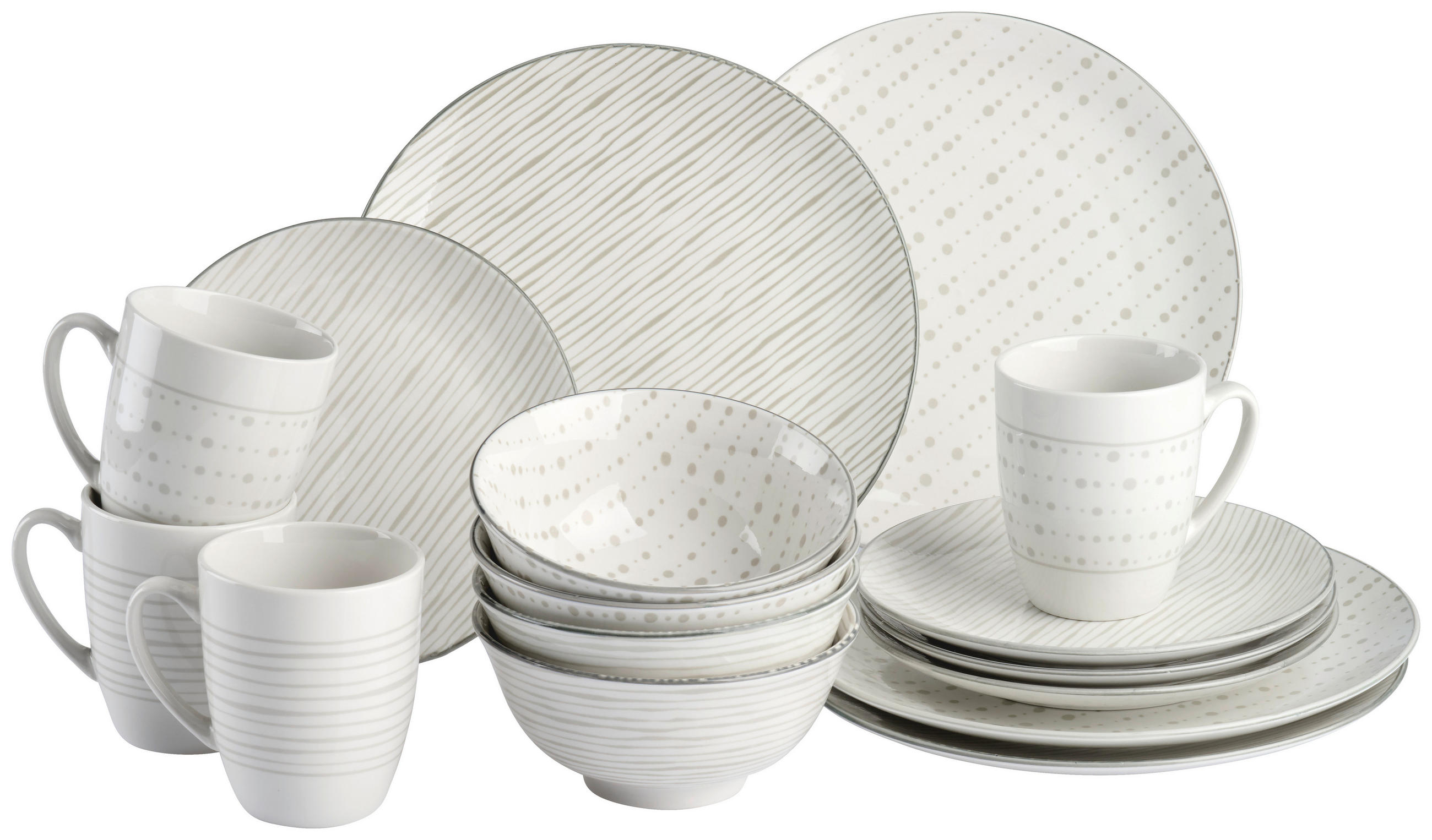 KOMBISERVICE Lahti 16-teilig  - Weiß/Grau, Basics, Keramik (36/30/24cm) - Ritzenhoff Breker