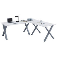 ECKSCHREIBTISCH 160/80/76 cm  in Silberfarben, Weiss  - Weiss/Silberfarben, Modern, Holzwerkstoff/Metall (160/80/76cm) - MID.YOU
