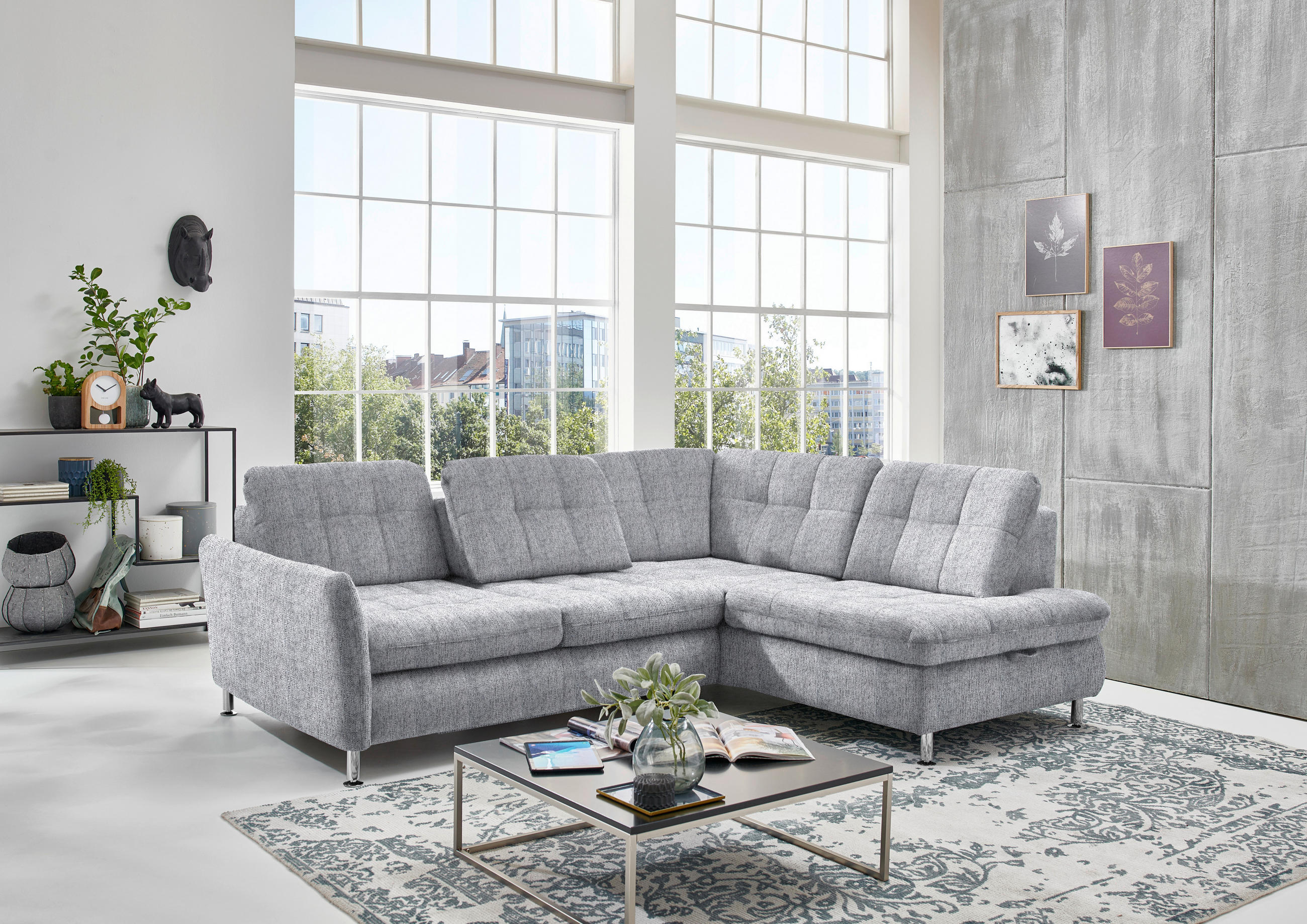 ECKSOFA Grau Webstoff  - Chromfarben/Grau, KONVENTIONELL, Textil/Metall (242/210cm) - Beldomo Style