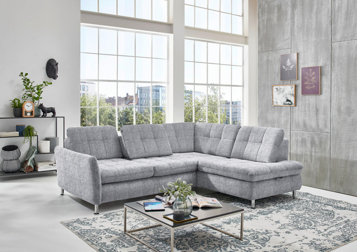 ECKSOFA Grau Webstoff  - Chromfarben/Grau, KONVENTIONELL, Textil/Metall (242/210cm) - Beldomo Style