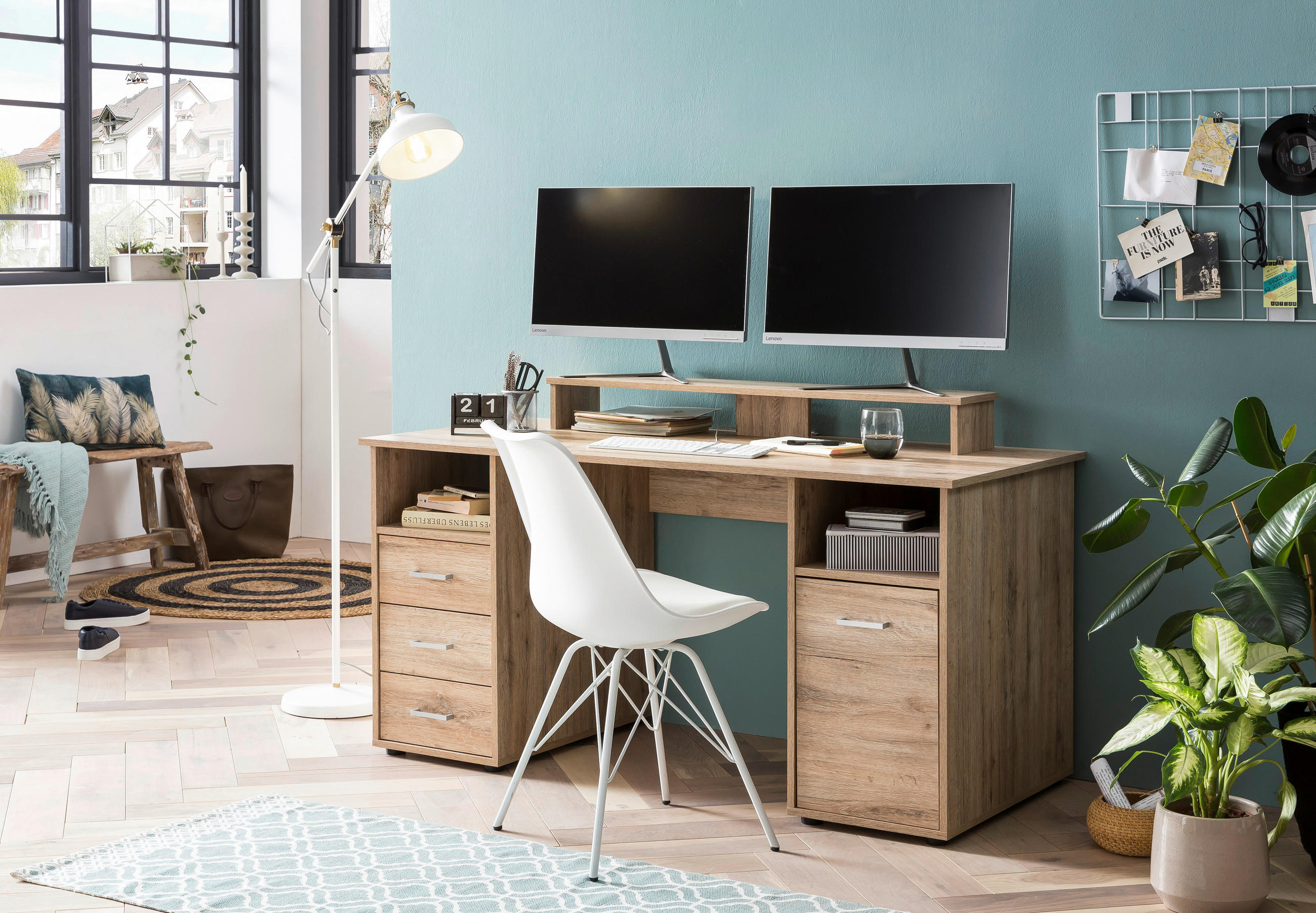 SCHREIBTISCH 150/70/70,4 cm  in Wildeiche  - Wildeiche/Silberfarben, MODERN, Holzwerkstoff/Kunststoff (150/70/70,4cm) - MID.YOU