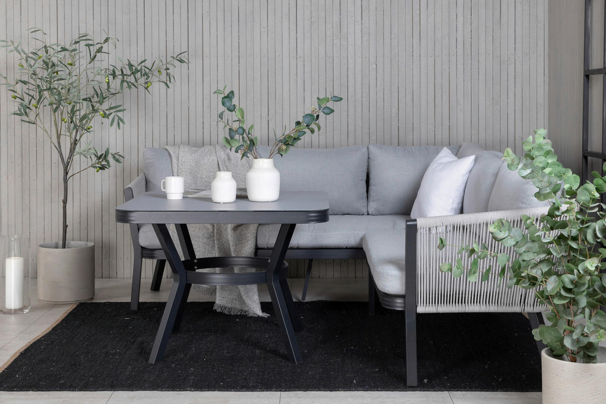 LOUNGEGARNITUR Aluminium  - Schwarz/Grau, KONVENTIONELL, Textil/Metall - Gardenson