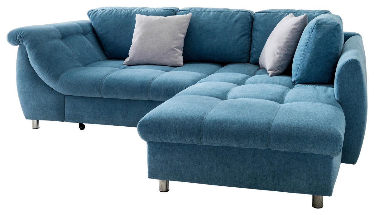 ECKSCHLAFSOFA in Mikrofaser Blau  - Chromfarben/Blau, Modern, Textil/Metall (250/190cm) - Livetastic