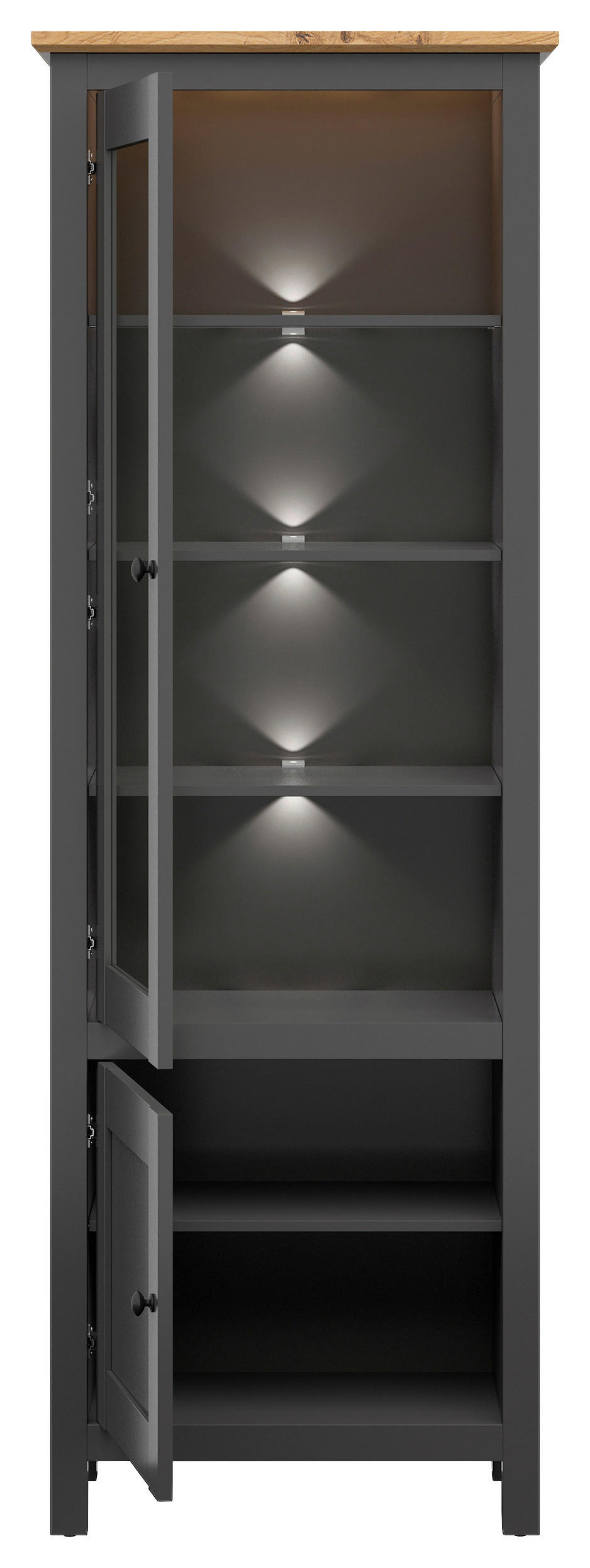 VITRINE in Graphitfarben, Eiche Artisan  - Graphitfarben/Schwarz, Design, Glas/Holzwerkstoff (71/203/44cm)