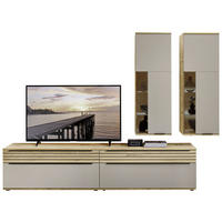 WOHNWAND  in Grau, Eichefarben  270/215/45 cm  - Eichefarben/Schwarz, KONVENTIONELL, Glas/Holzwerkstoff (270/215/45cm) - Venda