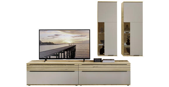 WOHNWAND  in Grau, Eichefarben  270/215/45 cm  - Eichefarben/Schwarz, KONVENTIONELL, Glas/Holzwerkstoff (270/215/45cm) - Venda