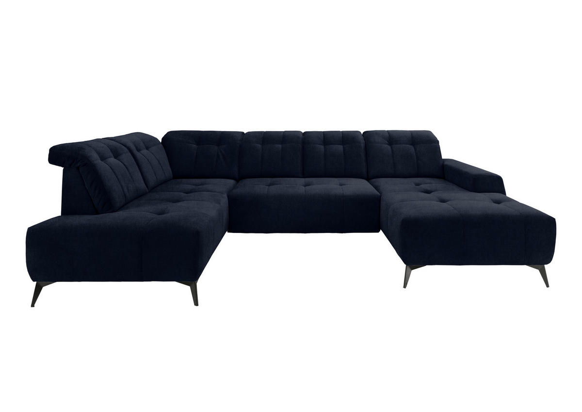 WOHNLANDSCHAFT Dunkelblau Mikrofaser  - Schwarz/Dunkelblau, MODERN, Textil/Metall (200/337/180cm) - Livetastic