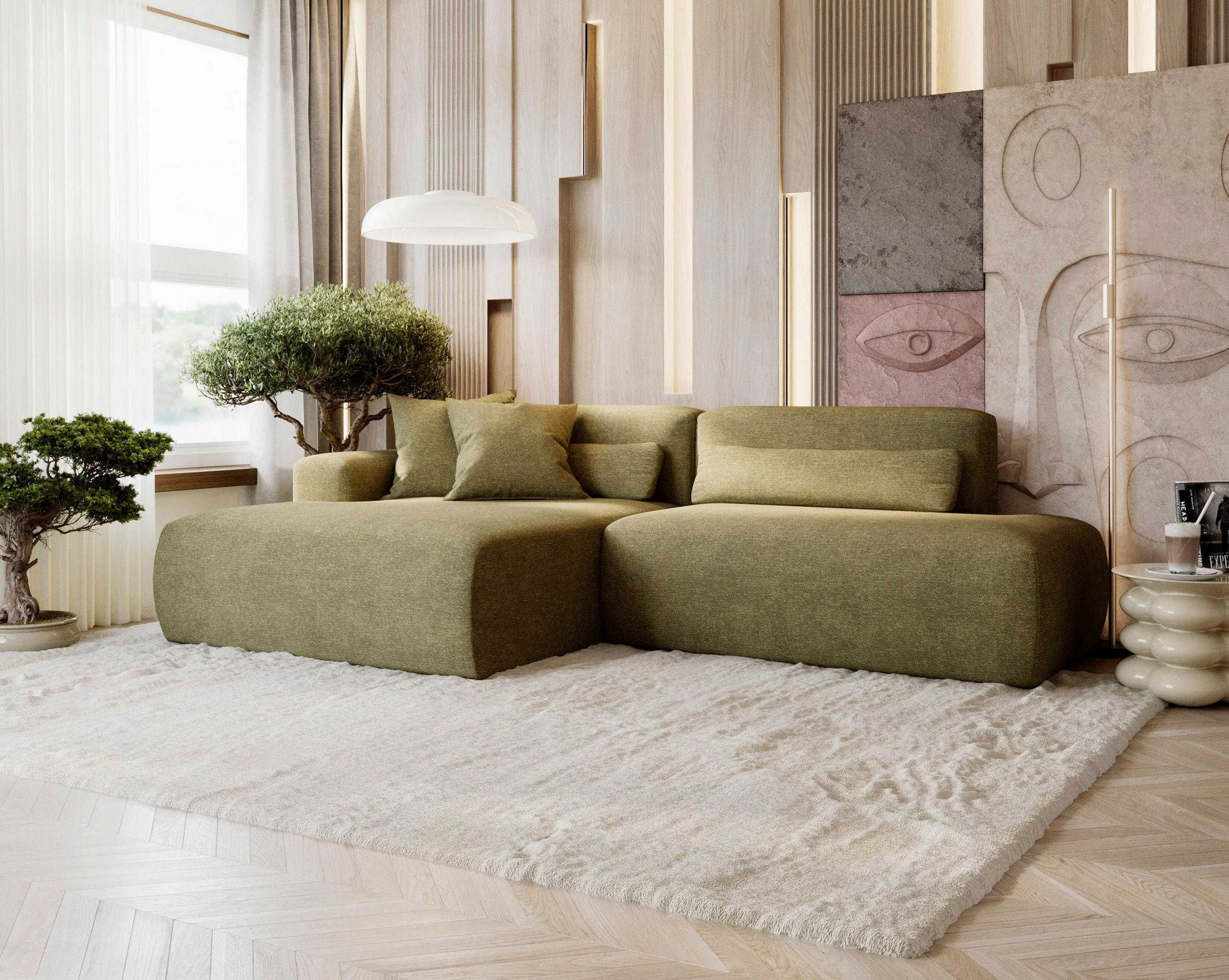 ECKSOFA REVE in Chenille Grün  160/284 cm  - Schwarz/Grün, Design, Kunststoff/Textil (160/284cm) - Livetastic