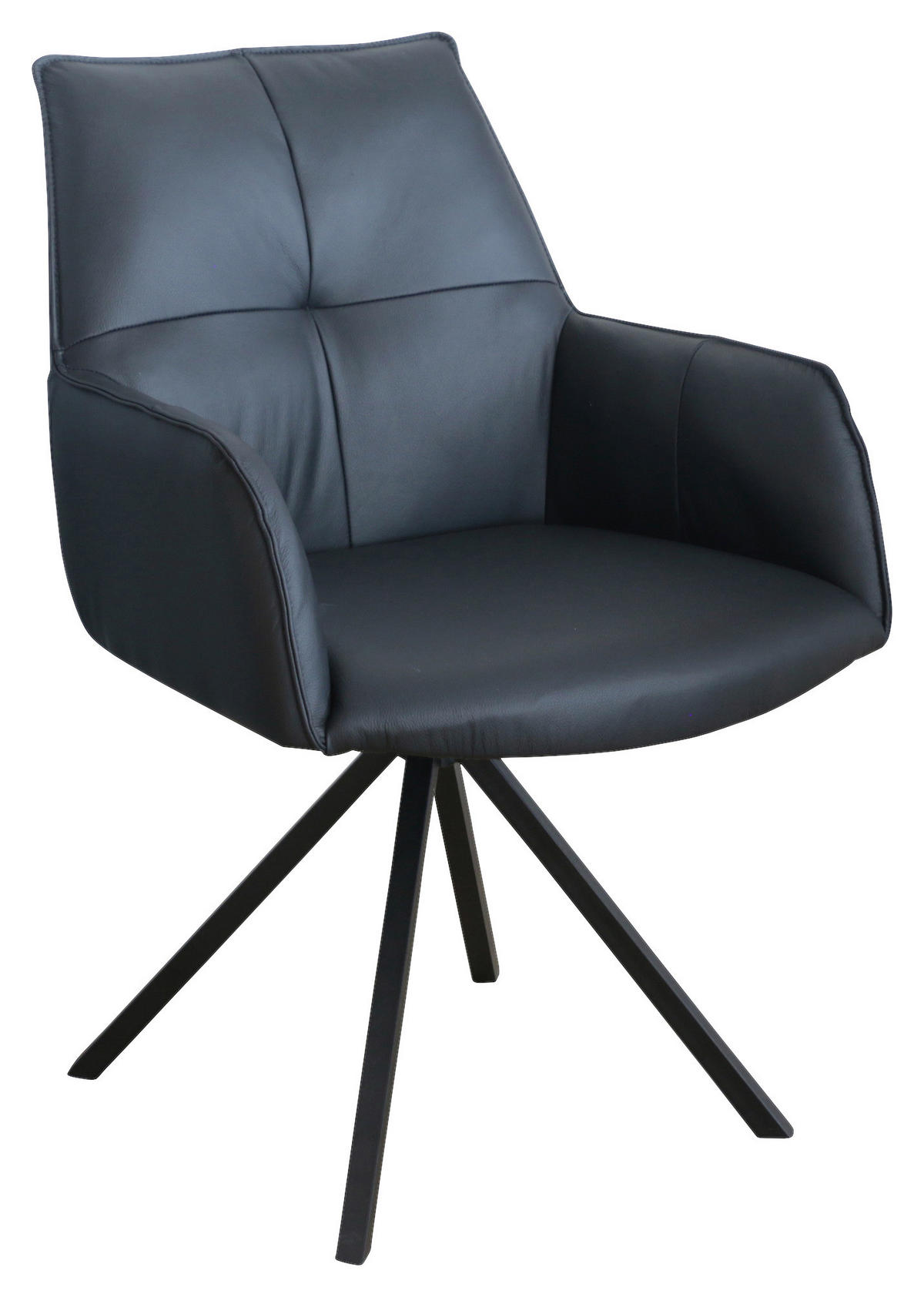 ARMLEHNSTUHL  in Eisen Echtleder pigmentiert  - Schwarz, Design, Leder/Metall (59,5/87,5/69cm) - Novel