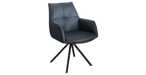 ARMLEHNSTUHL  , Lederauswahl, Typenauswahl, inklusive Armlehnen, Sitzfläche 180° drehbar, automatische Rückholfunktion  ,  , Echtleder  - Schwarz, Design, Leder/Metall (59,5/87,5/69cm) - Novel