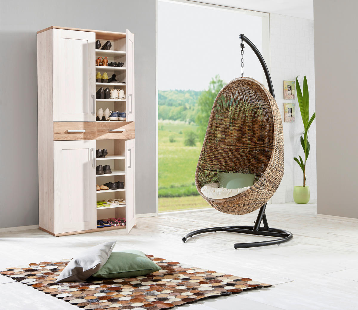 OMARA ZA ČEVLJE bela, barve hrasta - barve hrasta/bela, Design, umetna masa/leseni material (90/196/38cm) - Xora