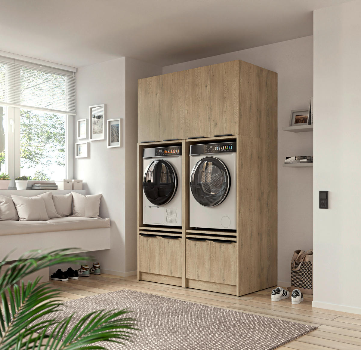 WASCHMASCHINENSCHRANK 70/150/68 cm  in Eichefarben  - Eichefarben/Schwarz, Basics, Holzwerkstoff/Kunststoff (70/150/68cm) - MID.YOU