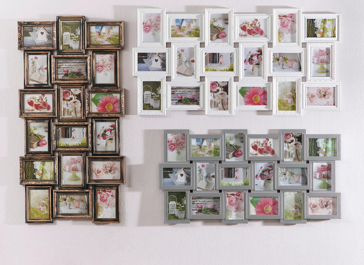 RÁM NA FOTOKOLÁŽ, 18 foto, 90/47/2,5 cm - biela, Basics, plast (90/47/2,5cm)