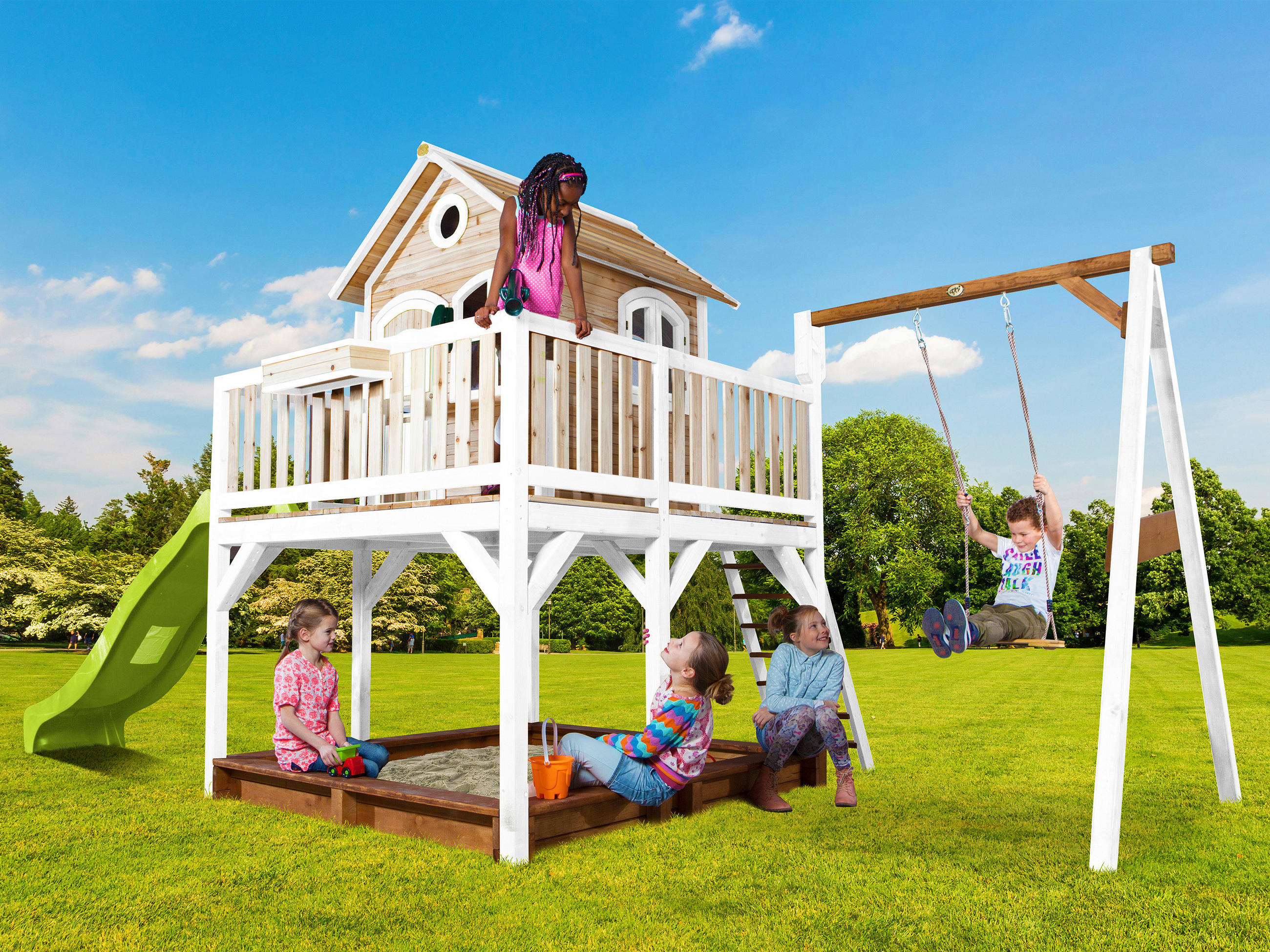 SPIELTURM  - Braun/Weiß, KONVENTIONELL, Holz/Kunststoff (541/291/277cm) - Ambia Garden