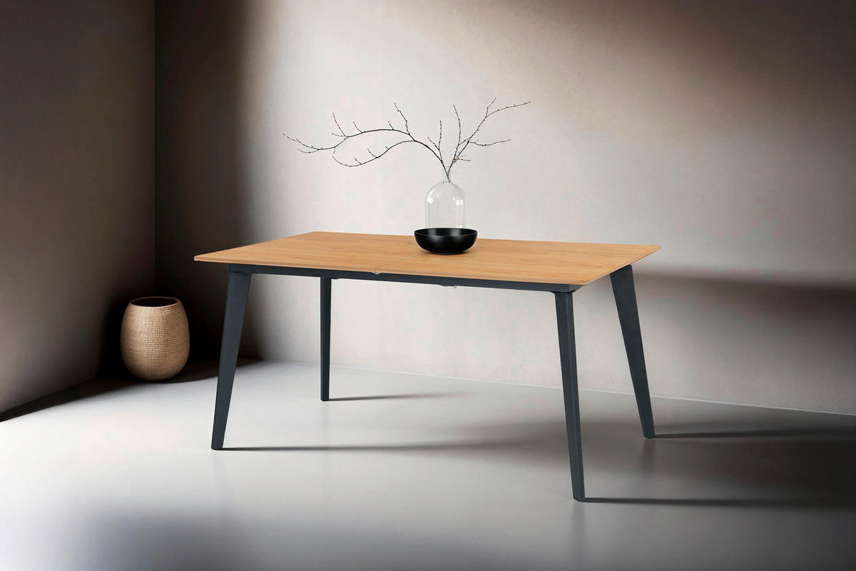 AUSZIEHTISCH Schwarz, Eichefarben rechteckig  ausziehbar  - Eichefarben/Schwarz, Design, Holzwerkstoff/Metall (160-200/90/76cm) - MID.YOU