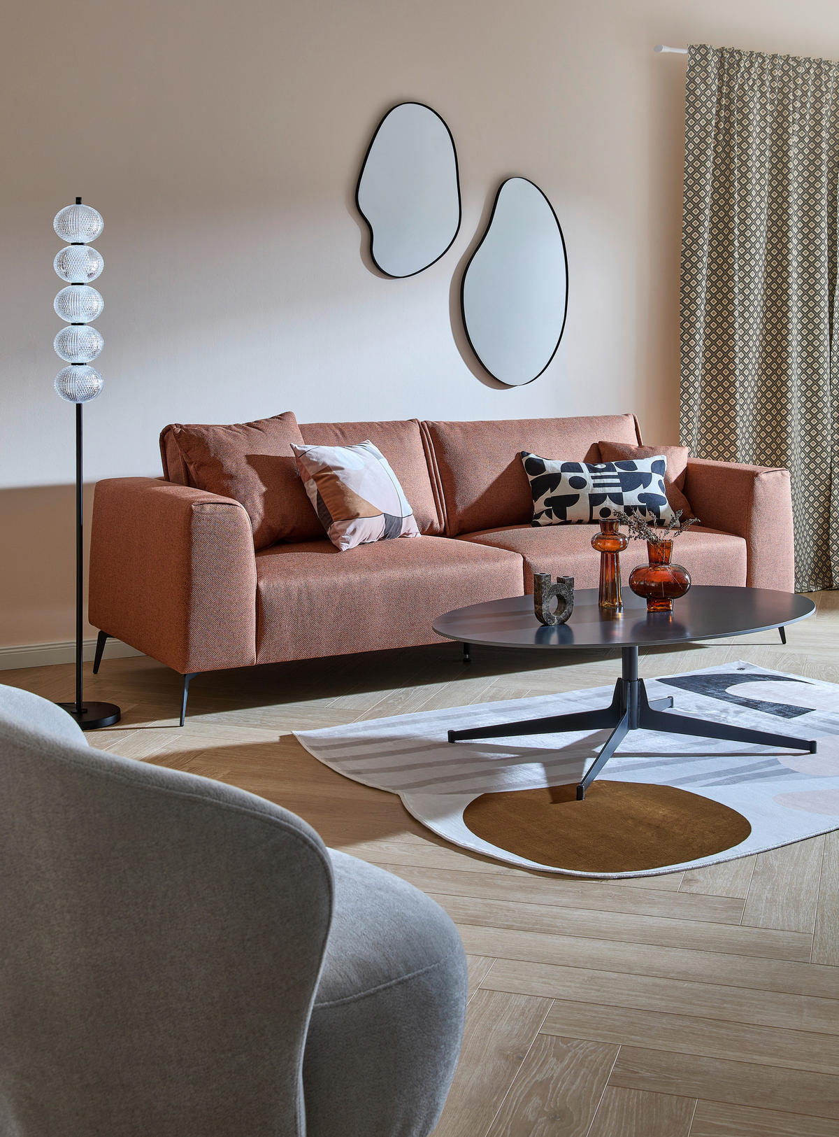 3-SITZER-SOFA in beflockt Orange  - Schwarz/Orange, Design, Holz/Textil (246/87/88cm) - MID.YOU