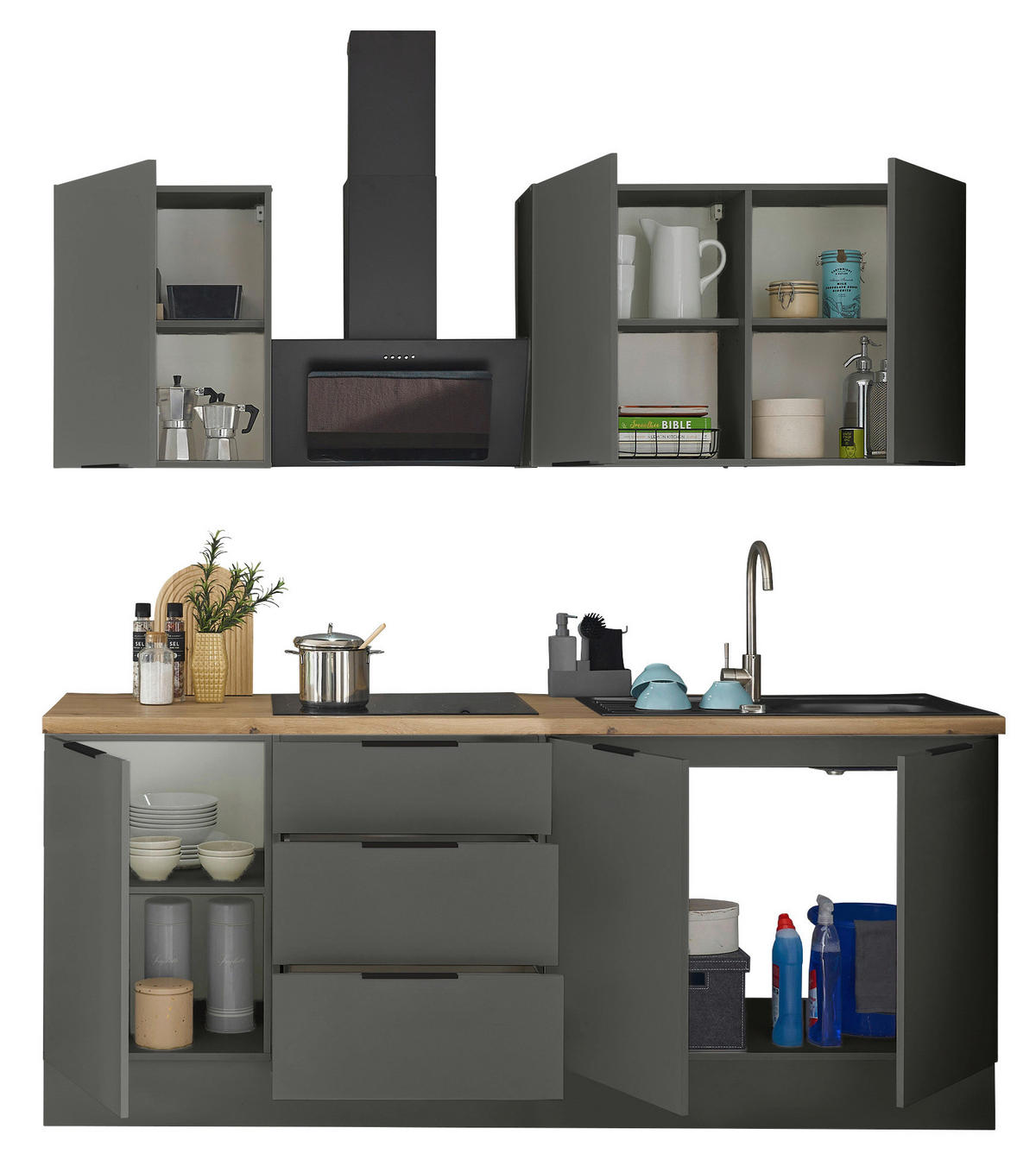 KÜCHENLEERBLOCK   in Graphitfarben  - Schwarz/Graphitfarben, Basics, Holzwerkstoff/Metall (210/211/60cm) - Xora
