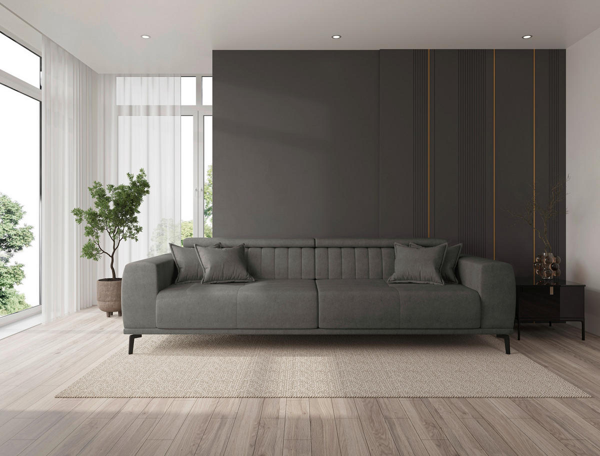 BIGSOFA Webstoff Dunkelgrau  - Dunkelgrau/Schwarz, KONVENTIONELL, Textil/Metall (280/80/110cm) - Carryhome