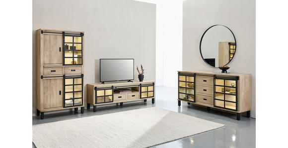 SIDEBOARD  175/90/42 cm 3 Schublade(n)  - Graubraun/Schwarz, LIFESTYLE, Glas/Holz (175/90/42cm) - Landscape