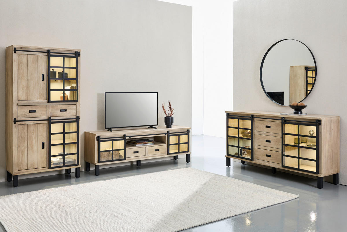 SIDEBOARD  175/90/42 cm 3 Schublade(n)  - Graubraun/Schwarz, LIFESTYLE, Glas/Holz (175/90/42cm) - Landscape