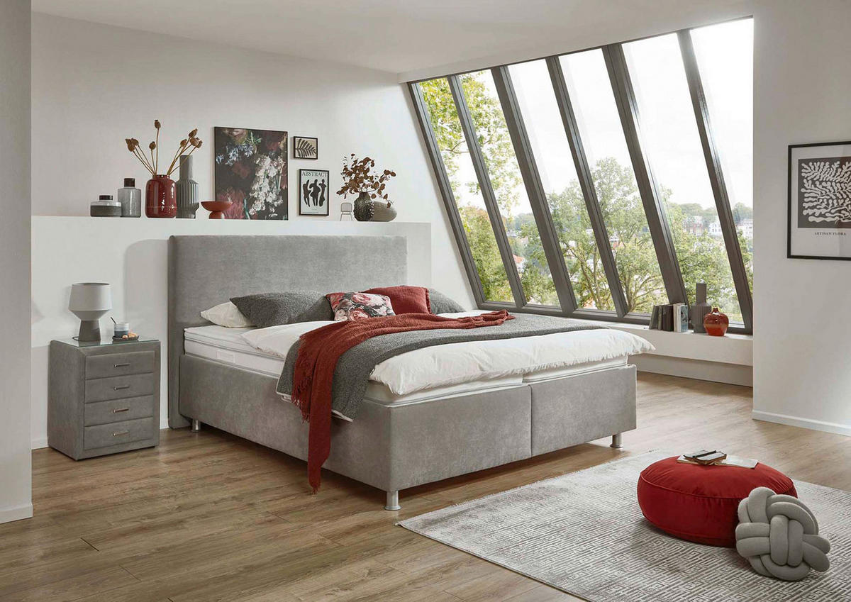 POLSTERBETT gepolstertes Kopfteil, Bettkasten, Lattenroste, Matratzen Beige 200/200 cm  - Beige/Silberfarben, KONVENTIONELL, Holz/Holzwerkstoff (200/200cm) - Beldomo - Sleep