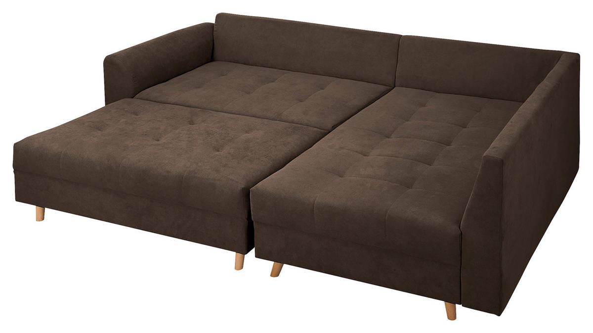 ECKSOFA inkl. Hocker Ariella in Mikrofaser Schlammfarben  161/231 cm  - Schlammfarben/Naturfarben, Design, Holz/Textil (161/231cm) - Livetastic