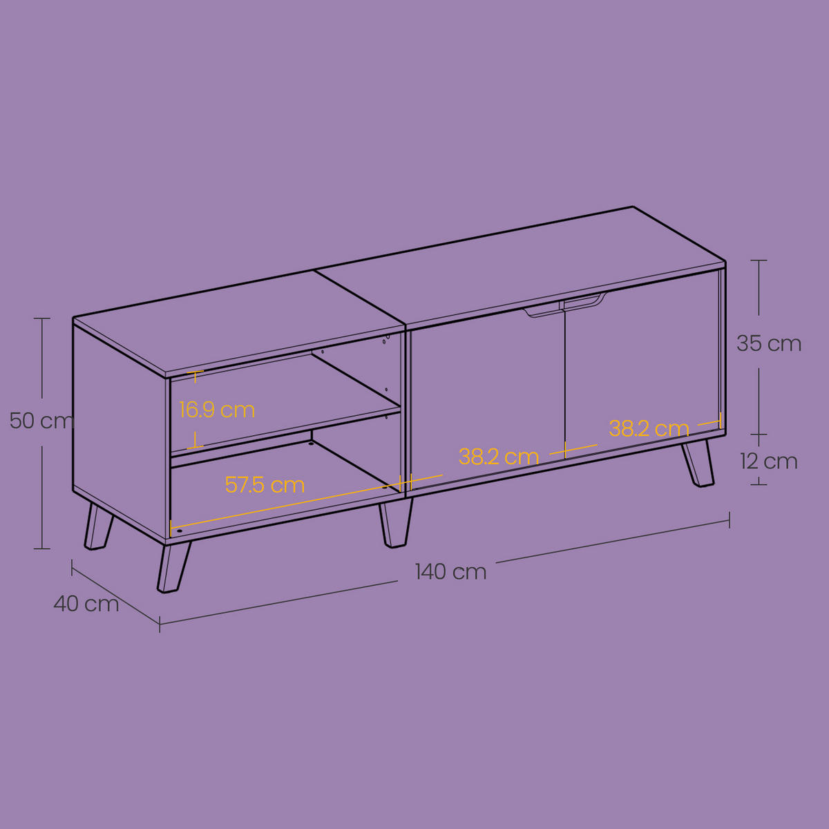 KOMODA POD TELEVIZI, bílá, světle hnědá, 140/45/40 cm - bílá/světle hnědá, Trend, kompozitní dřevo (140/45/40cm) - MID.YOU