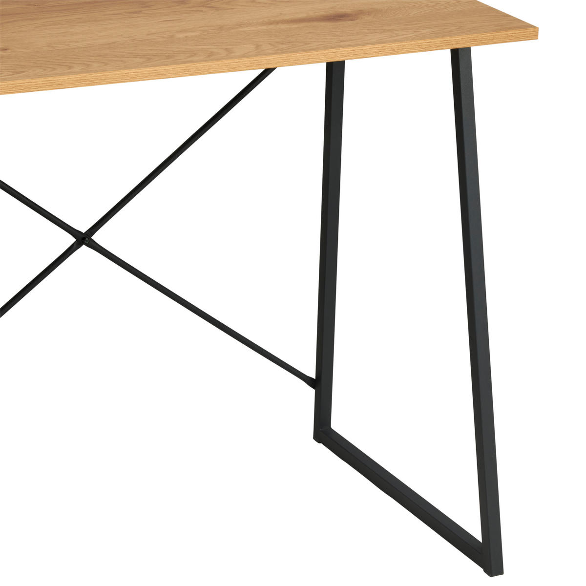 PISALNA MIZA kovina, leseni material črna, barve hrasta  - črna/barve hrasta, Moderno, kovina/leseni material (102/117/50cm) - MID.YOU