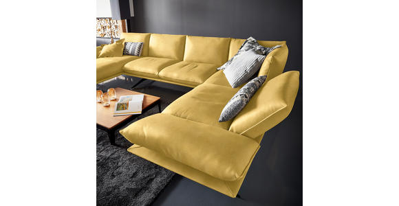 WOHNLANDSCHAFT in Echtleder Gelb - Gelb/Schwarz, Natur, Leder/Metall (155/314/217cm) - Dieter Knoll