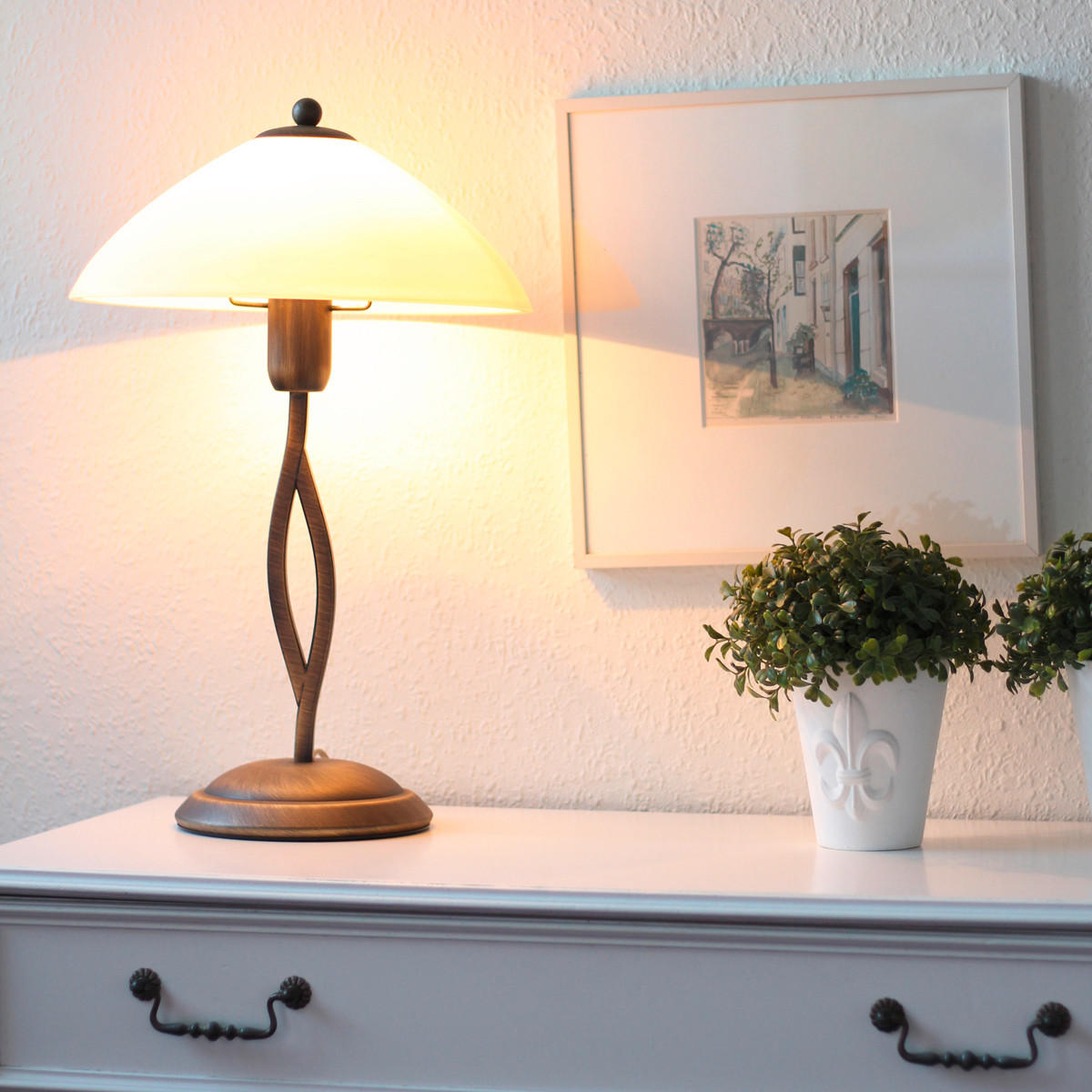 TISCHLEUCHTE Capri 25/45 cm  - Creme/Bronzefarben, KONVENTIONELL, Glas/Metall (25/45cm)