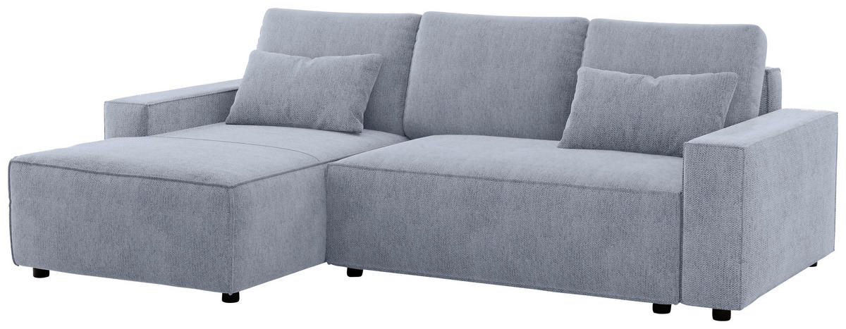 ECKSCHLAFSOFA  mit Rücken echt Chenille Hellblau  - Schwarz/Hellblau, MODERN, Kunststoff/Textil (154/247cm) - Livetastic