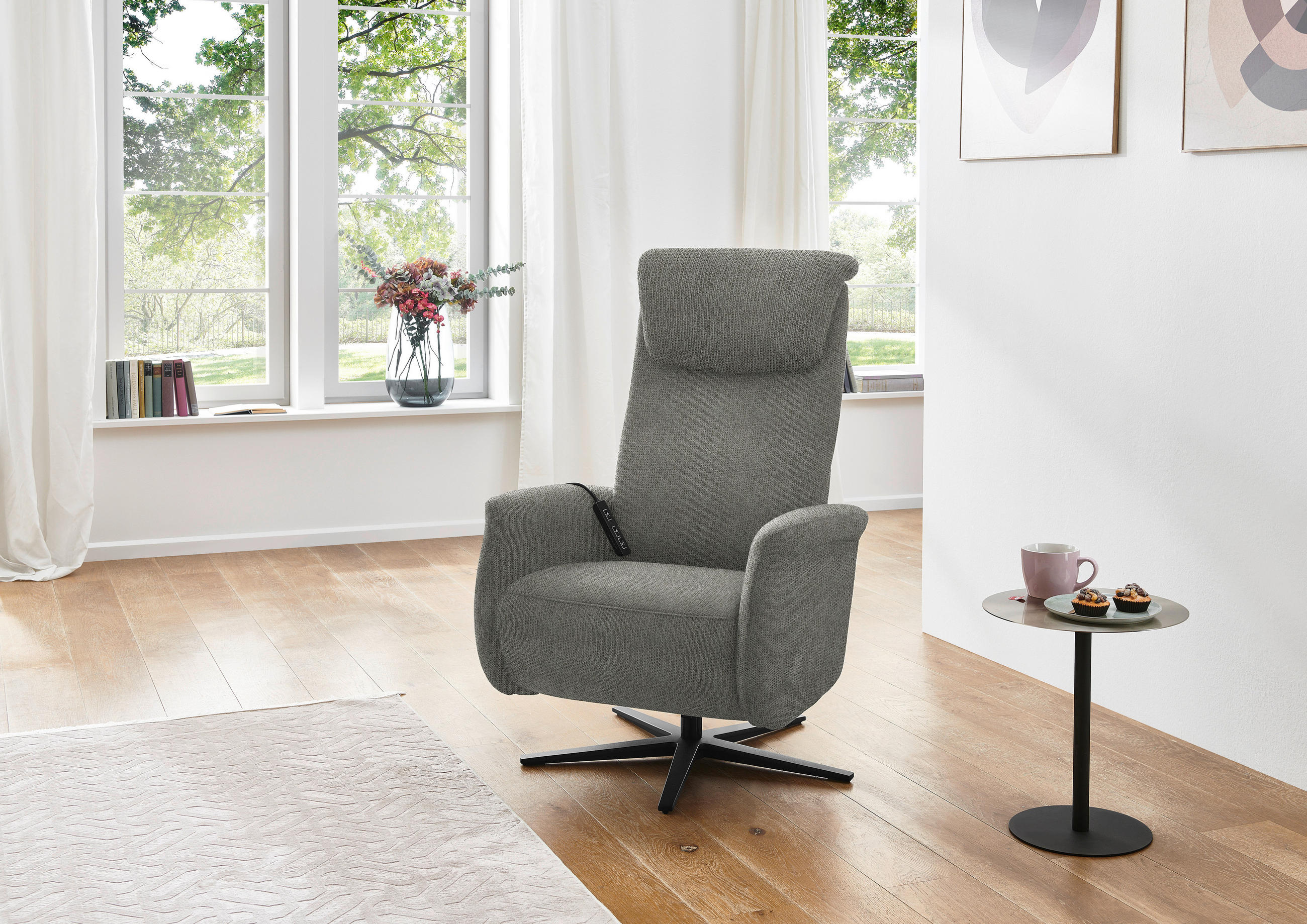 RELAXSESSEL in Textil Graubraun  - Graubraun/Schwarz, Design, Textil/Metall (77/115/89cm) - Pure Home Comfort