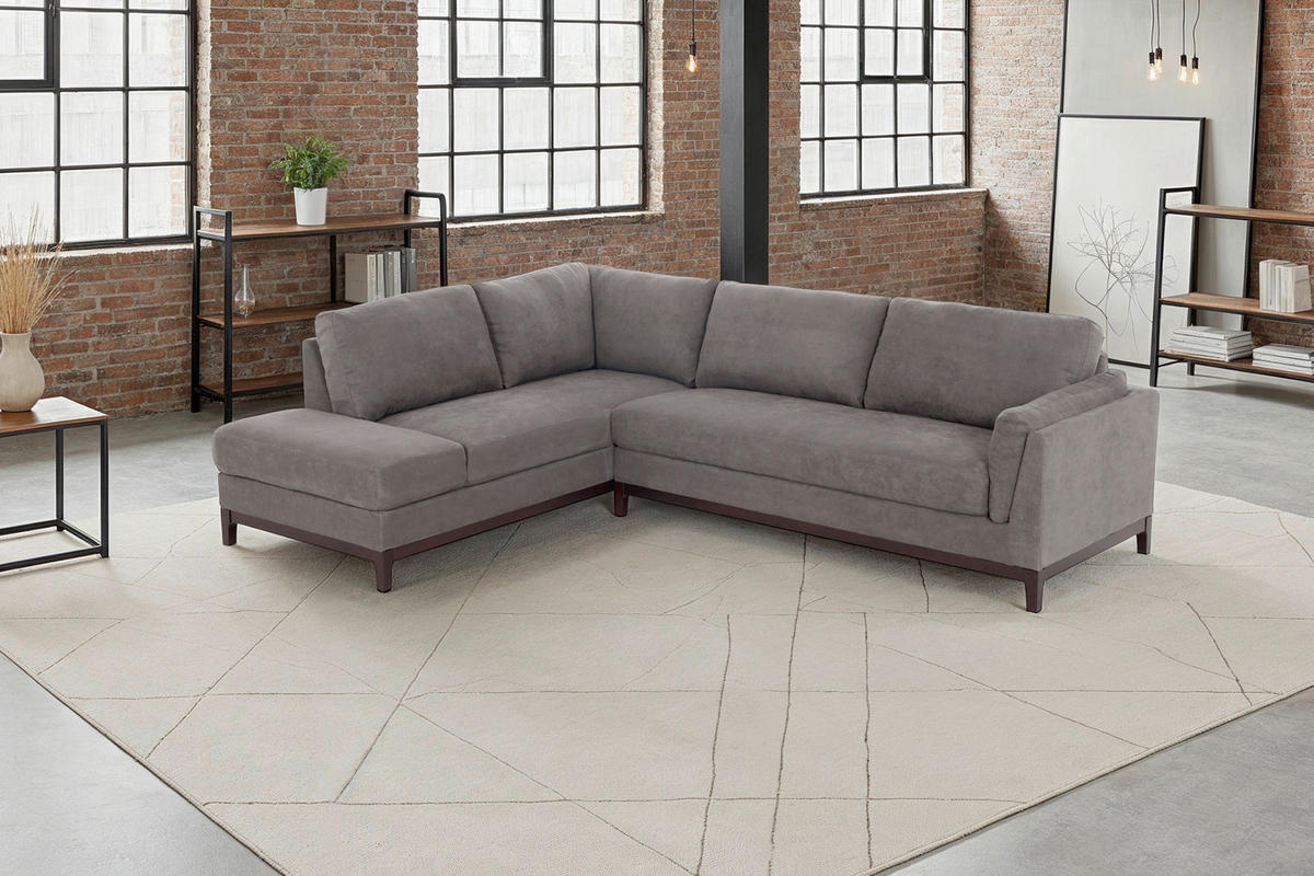 ECKSOFA Grau Webstoff  - Braun/Grau, Basics, Holz/Textil (210/278cm) - MID.YOU