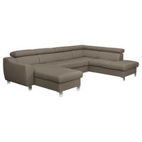 WOHNLANDSCHAFT Taupe Echtleder Lederlook  - Taupe/Chromfarben, Design, Leder/Textil (175/315/208cm) - Livetastic