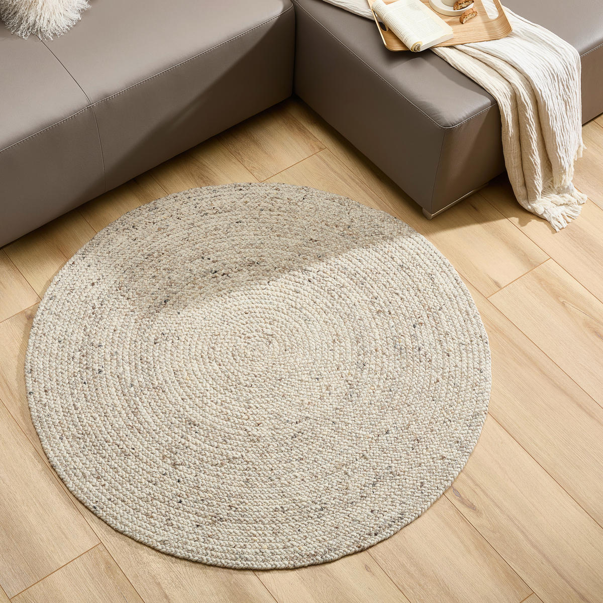 HANDWEBTEPPICH 120 cm Schwarz, Beige rund  - Beige/Schwarz, Basics, Textil (120cm) - Linea Natura