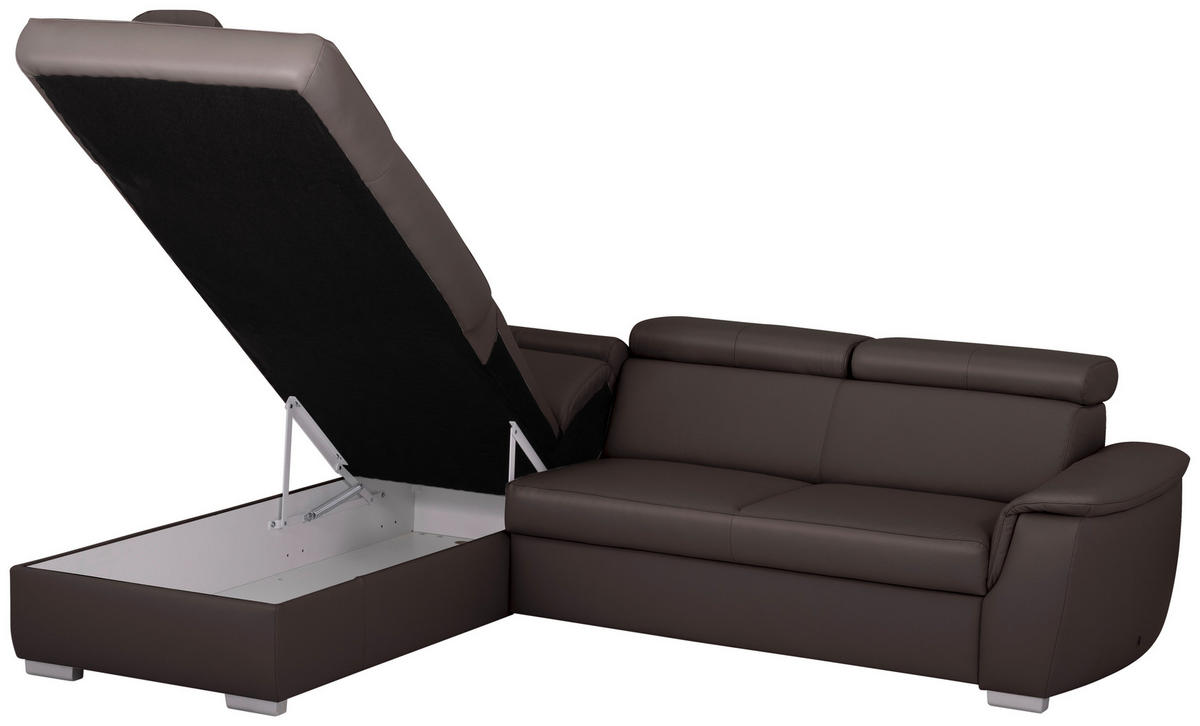 WOHNLANDSCHAFT  in Kombination Echtleder/Lederlook Dunkelbraun  - Dunkelbraun, Leder/Metall (211/262cm) - Celina Home