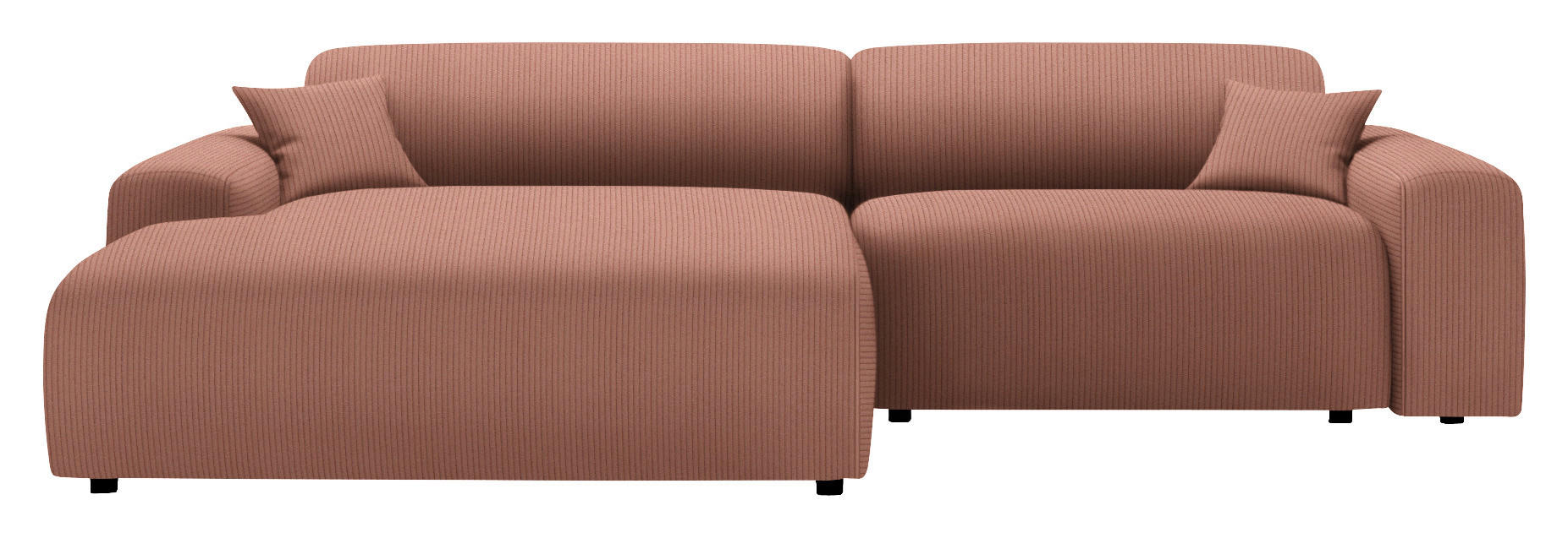 ECKSOFA in Velours, Feincord Aprikose  178/292 cm  - Aprikose/Schwarz, Design, Kunststoff/Textil (178/292cm) - home24
