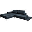 ECKSOFA  in Echtleder Dunkelblau  201/304 cm  - Schwarz/Dunkelblau, Design, Leder/Metall (201/304cm) - Belluti