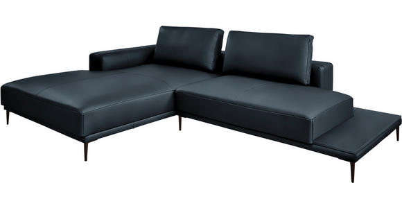 ECKSOFA  in Echtleder Dunkelblau  201/304 cm  - Schwarz/Dunkelblau, Design, Leder/Metall (201/304cm) - Belluti