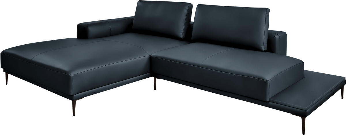 ECKSOFA Echtleder Dunkelblau  - Schwarz/Dunkelblau, Design, Leder/Metall (201/304cm) - Belluti