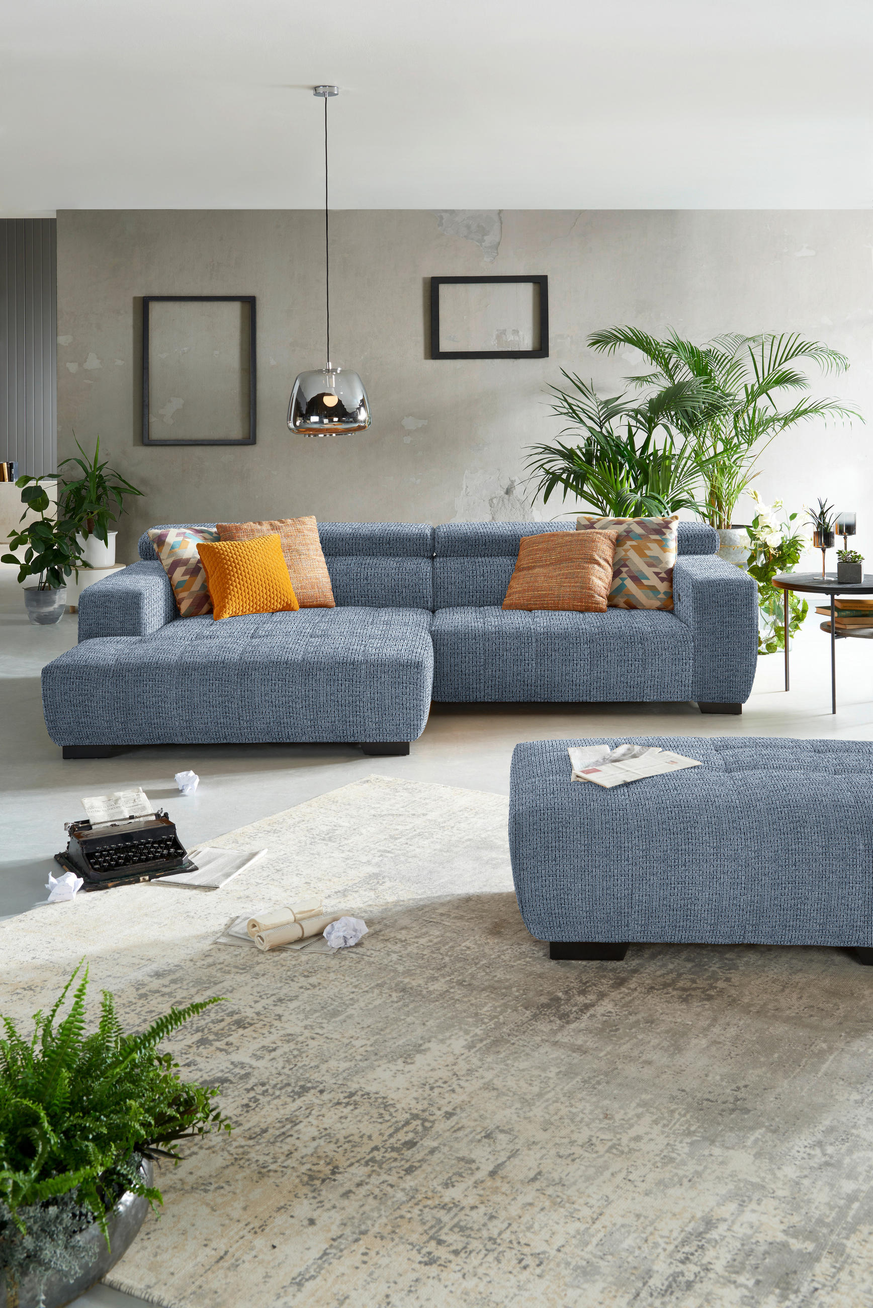 ECKSOFA in Webstoff Blau  182/279 cm  - Blau/Schwarz, KONVENTIONELL, Textil/Metall (182/279cm) - Hom`in