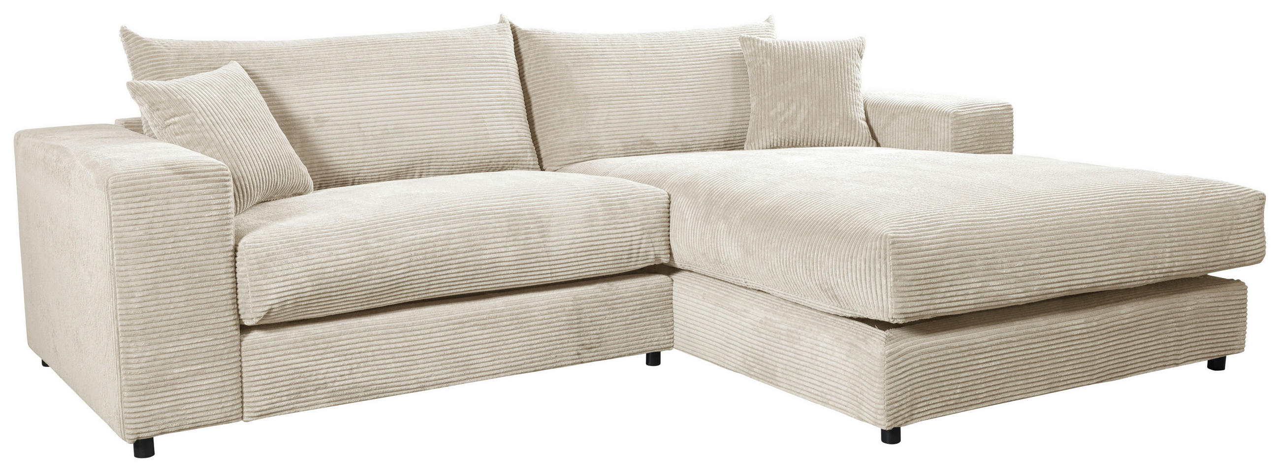 ECKSOFA in Cord, Velours Creme  265/180 cm  - Creme/Schwarz, Basics, Kunststoff/Textil (265/180cm) - Livetastic