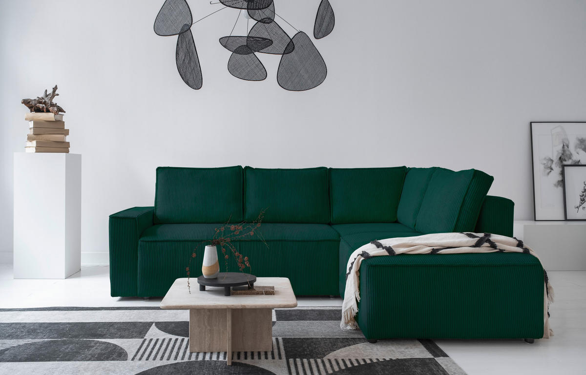 KUTNA GARNITURA tekstil  tamno zelena   - tamno zelena/crna, Design, tekstil/plastika (247/194cm) - MID.YOU