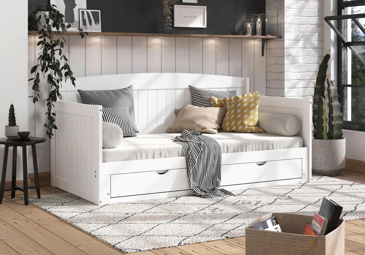 PAT EXTENSIBIL in alb  - culoare lemn pin/alb, Romantik / Landhaus, plastic/lemn (90-180/200cm) - MID.YOU