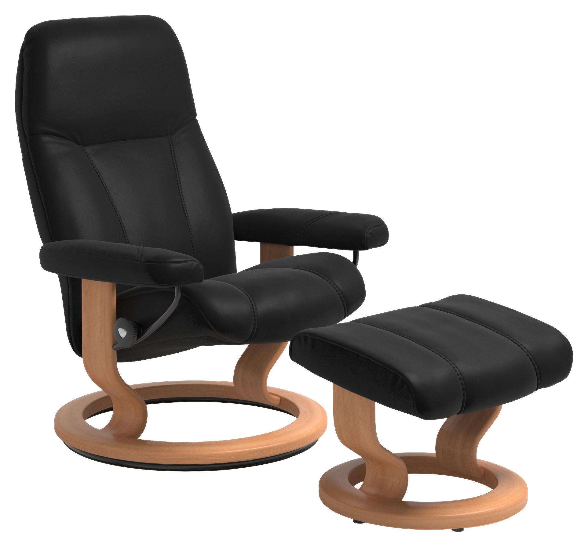 SESSELSET Echtleder Schwarz  - Eichefarben/Schwarz, Natur, Leder/Holz (75/100/71cm) - Stressless