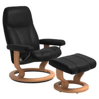 SESSELSET Echtleder Schwarz  - Eichefarben/Schwarz, Natur, Leder/Holz (75/100/71cm) - Stressless